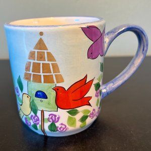 Mesa International Handcrafted Hand Painted Mug w/ Birds and Birdhouses